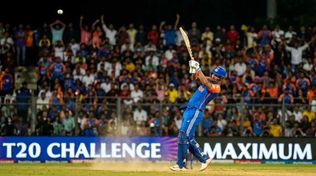 Scommesse cricket T20 - battitore in azione durante un match Twenty20 in uno stadio illuminato
